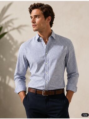 BOSS Men's Light Blue Gingham Dress Shirt